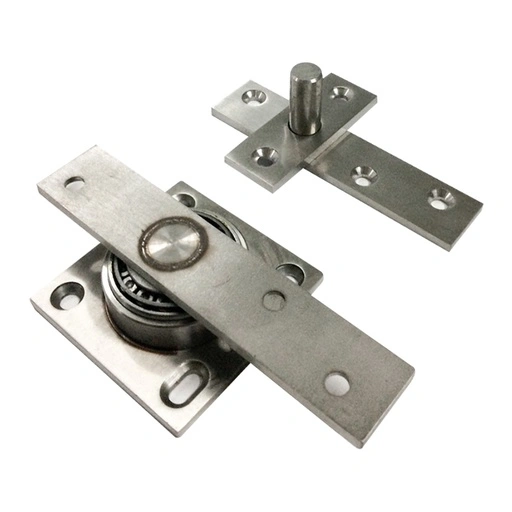 A pair of stainless steel latch and bolt designed for door pivot hinges showcasing durability and functionality