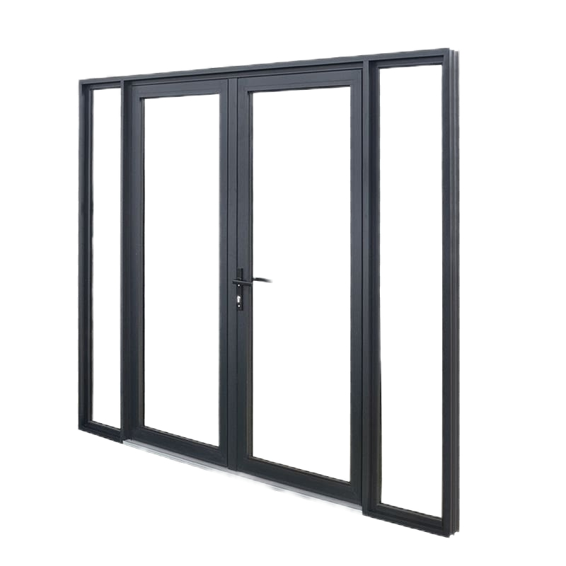 Black aluminum sliding door with glass panel