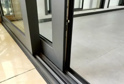 2 Close up of a sliding door track system showing smooth operation and secure installation alignment