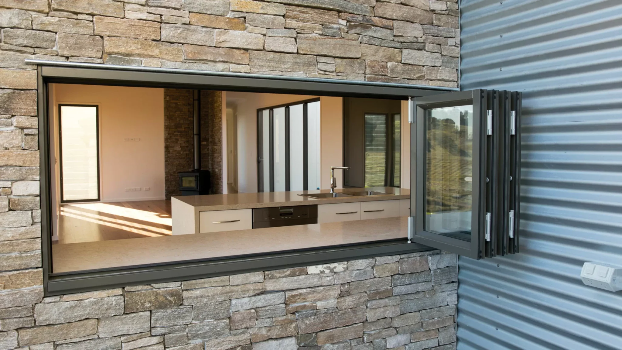 Aluminium Bi fold Windows in a kitchen