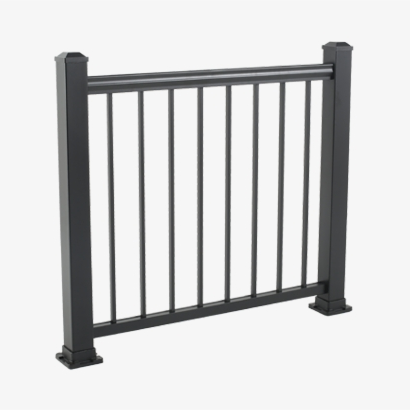 Black Aluminum Railing with vertical bars and sturdy posts for outdoor or deck safety11