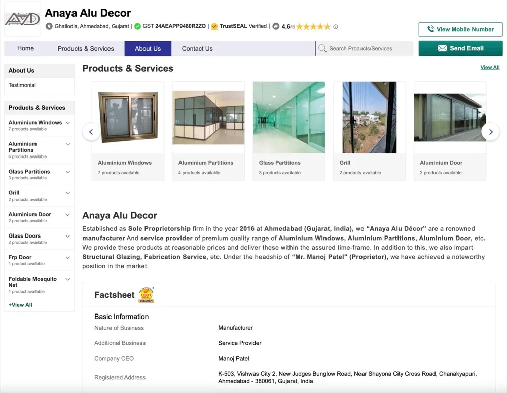 ANAYA ALU DECOR website