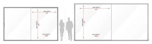 Chart showing maximum height width and weight for sliding doors