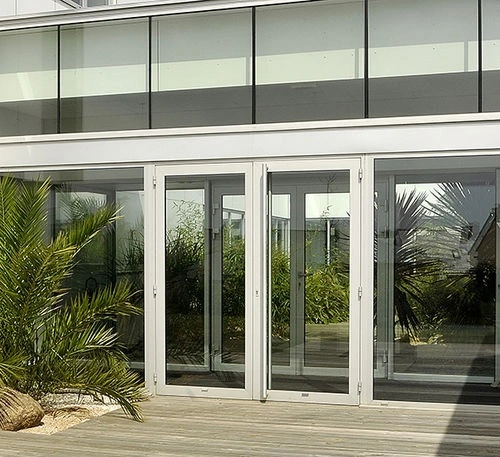 Elegant aluminum swing doors with glass panels for home