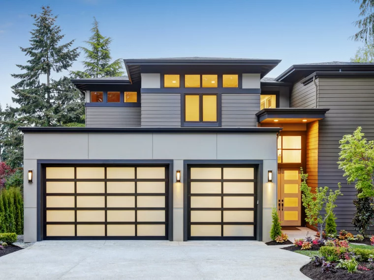 Modern garage with frosted glass panel doors