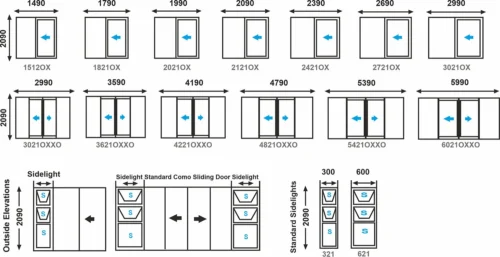 Standard measurements and configurations for aluminium patio sliding doors