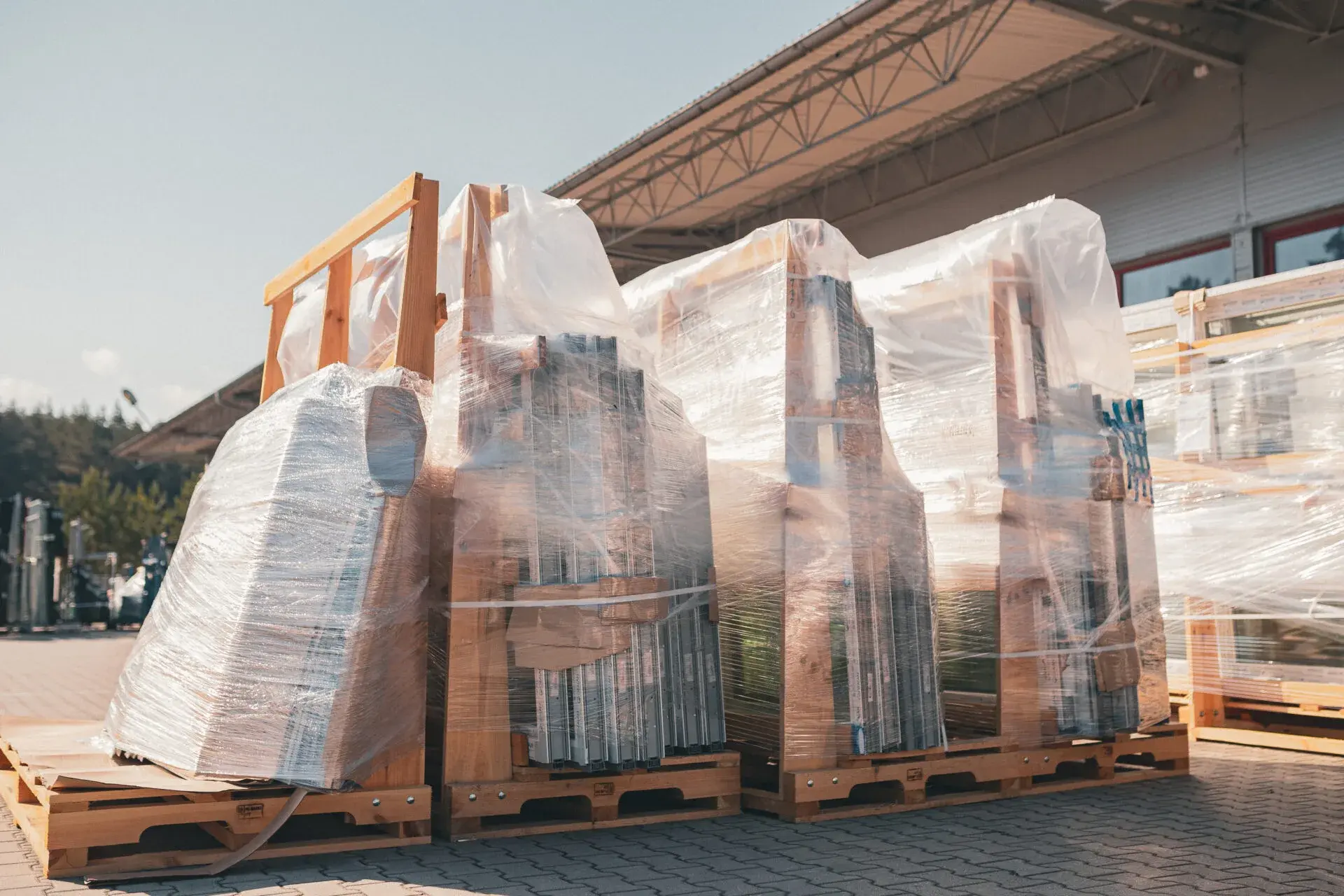 수입을 위해 포장된 프레임 팔레트, 선적 준비 완료