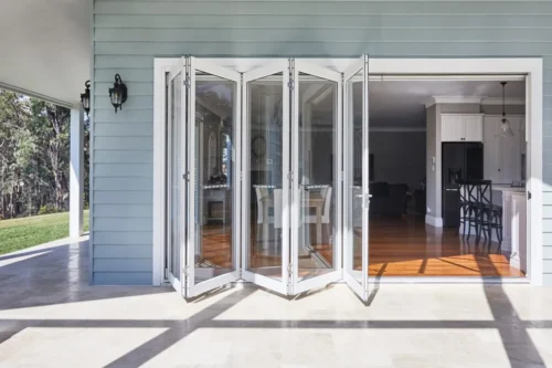 Diagram showing low profile threshold for aluminum bifold doors