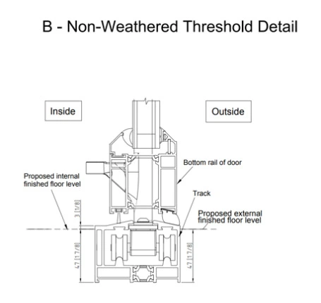 Non weathered threshold detail with indoor outdoor layout