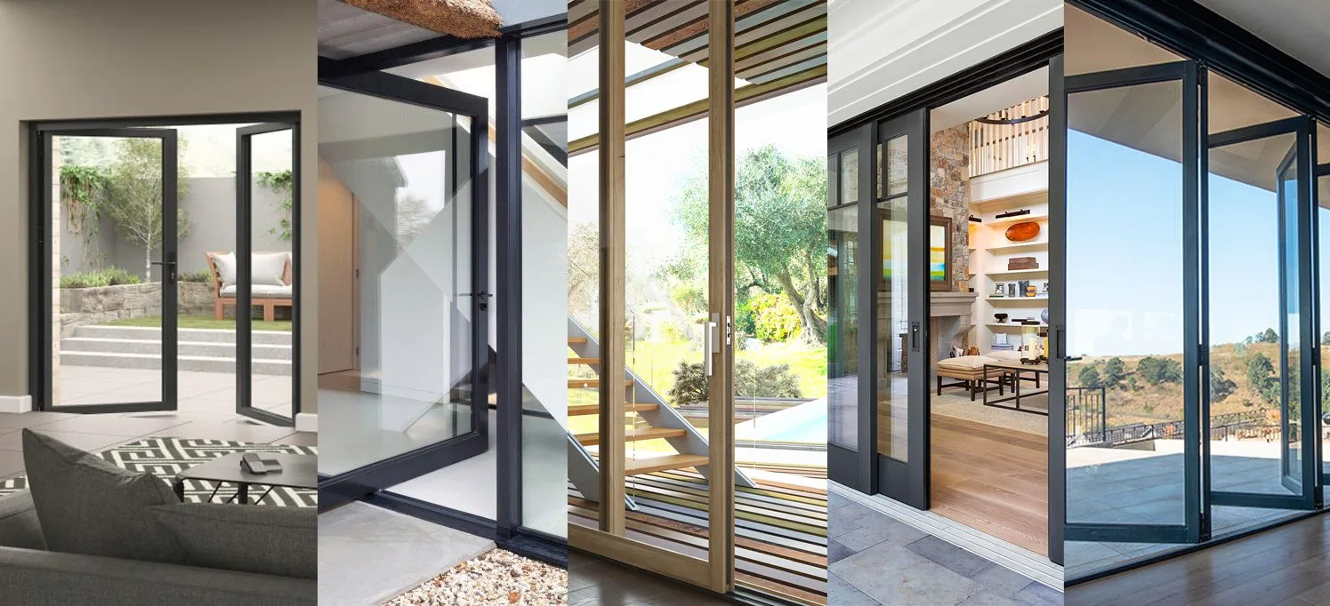 A collage showcasing different aluminium door styles