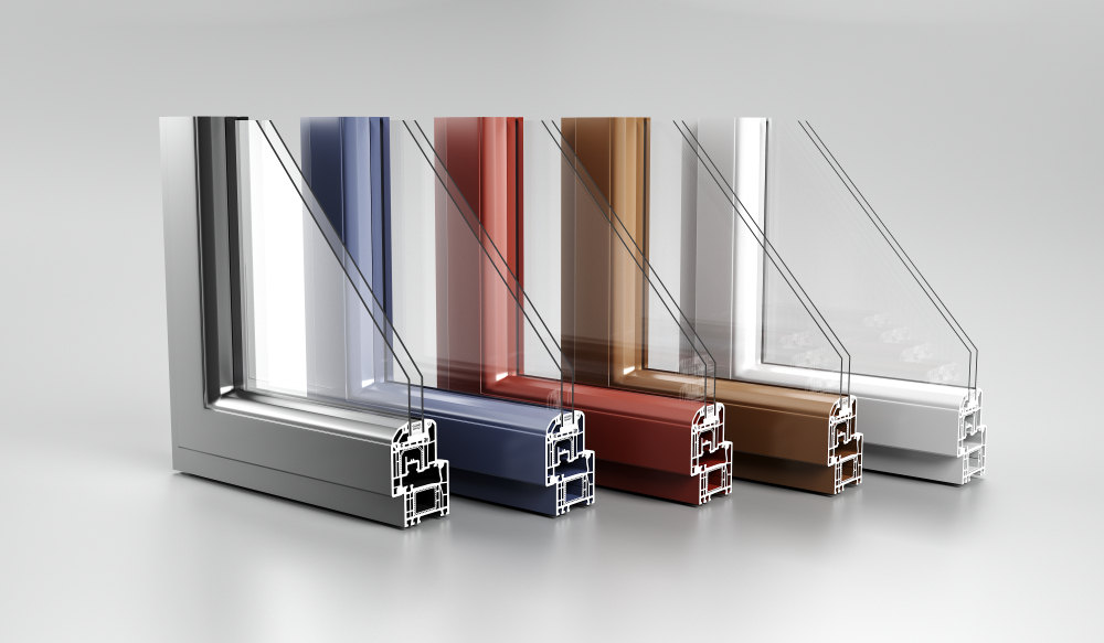 A selection of colored window frames in different shades