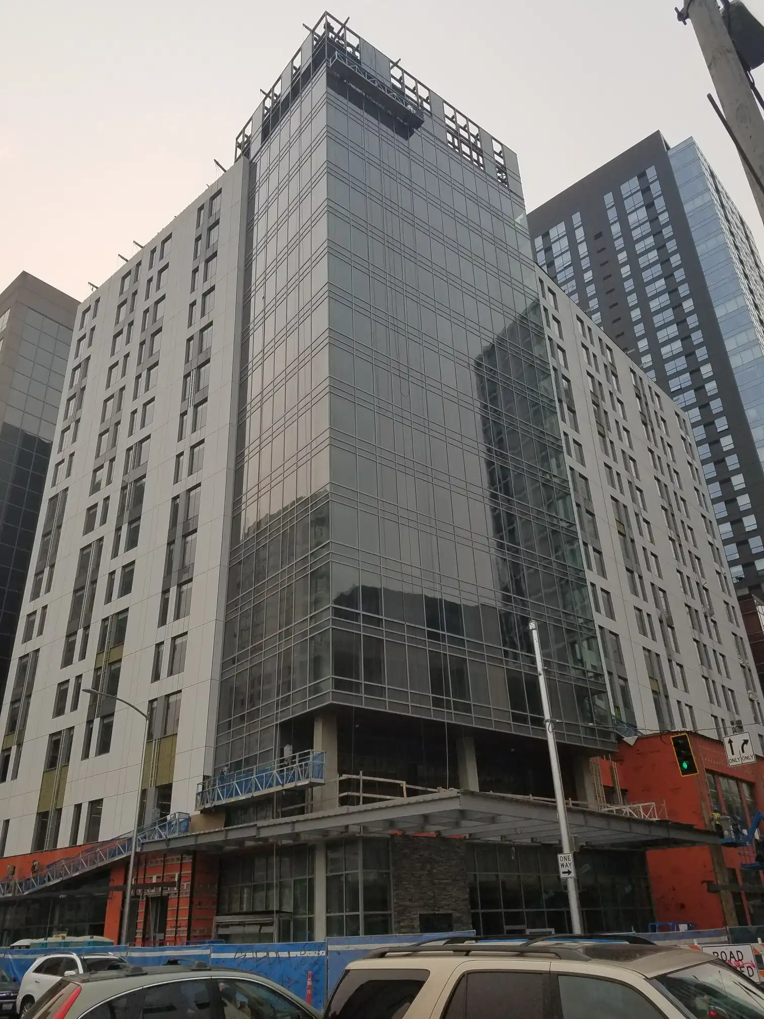 Modern unitized curtain wall system on a skyscraper