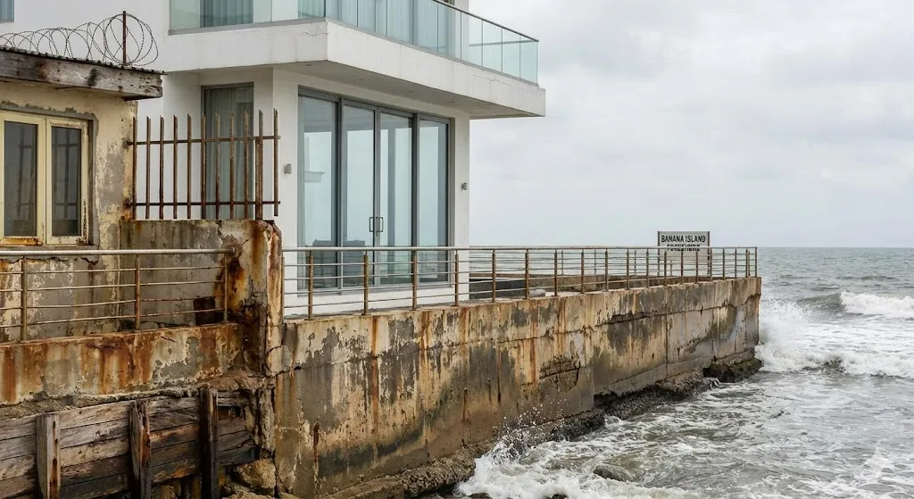 Coastal erosion on Banana Island Coastal erosion on Banana Island