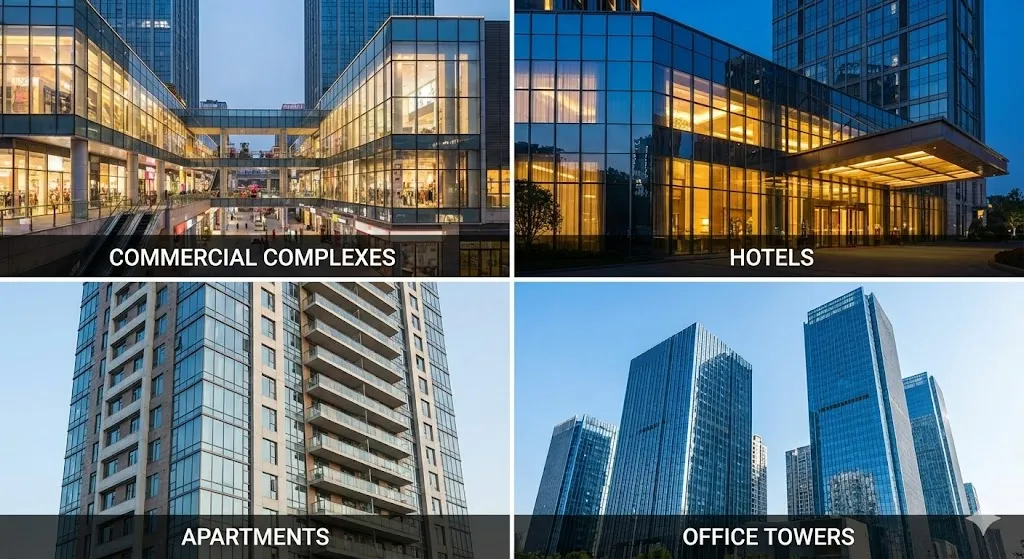 Target Project Types suitable for installing curtain wall systems Target Project Types suitable for installing curtain wall systems