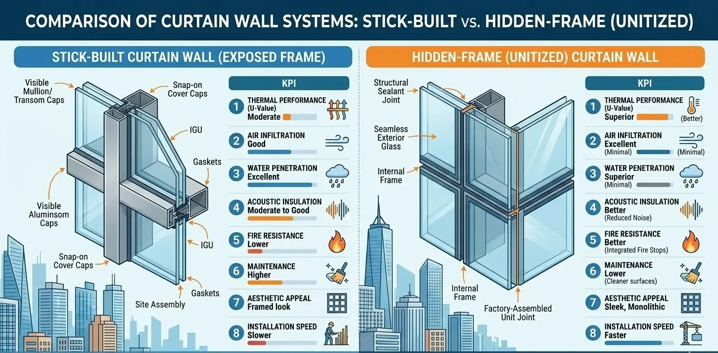 다양한 커튼월 시스템의 성능 지표